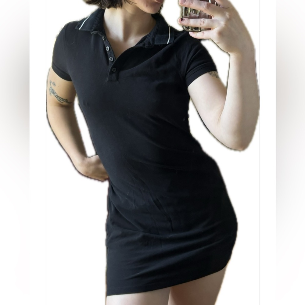 Black Short Sleeve Polo Dress
